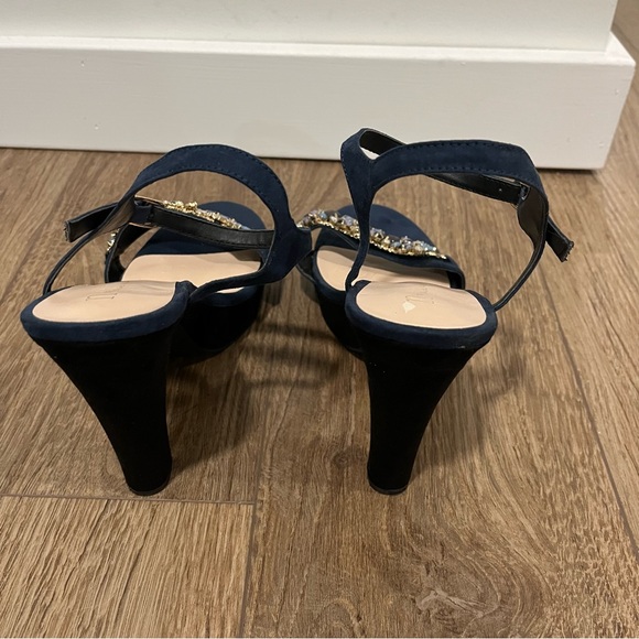 N by Nicole Miller Blue Lexus Jeweled Block Platform Heels - Size 10 - Picture 11 of 16